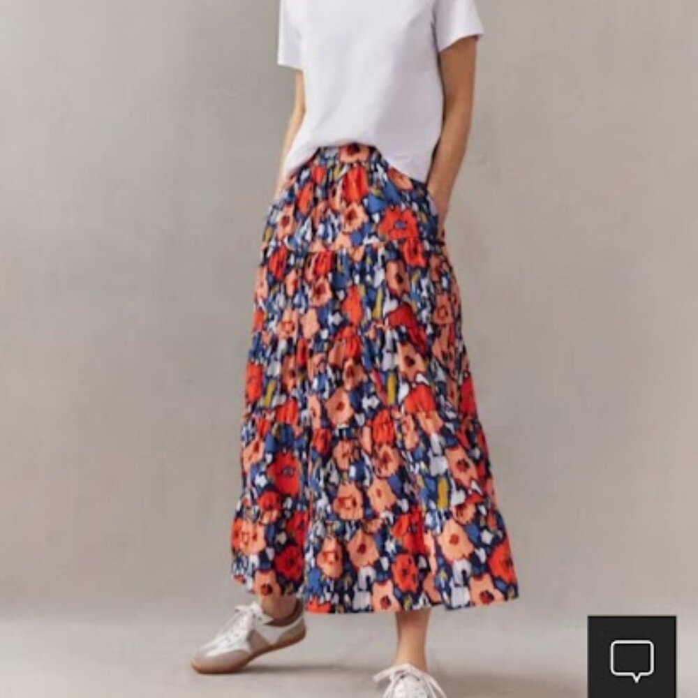 NWT Boden Tiered Poplin Midi Skirt